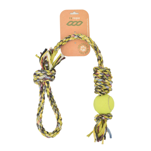Looper Barrel with Tennis Ball Upcycled Rope Dog Toy