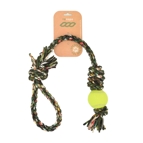 Looper Barrel with Tennis Ball Upcycled Rope Dog Toy