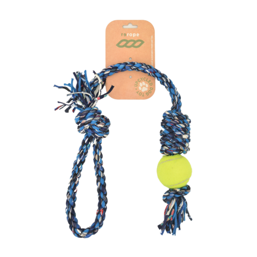 Looper Barrel with Tennis Ball Upcycled Rope Dog Toy