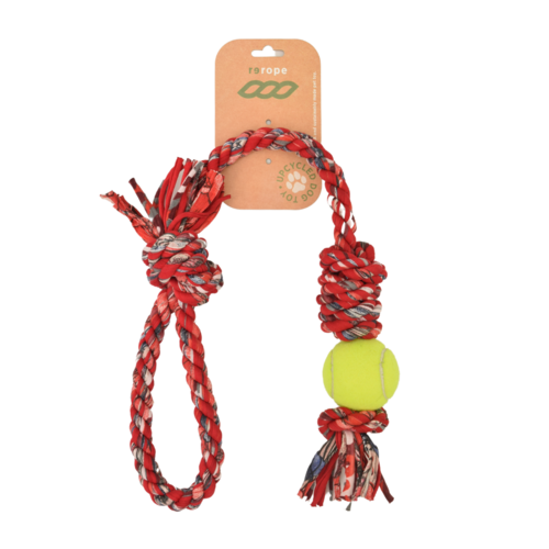 Looper Barrel with Tennis Ball Upcycled Rope Dog Toy