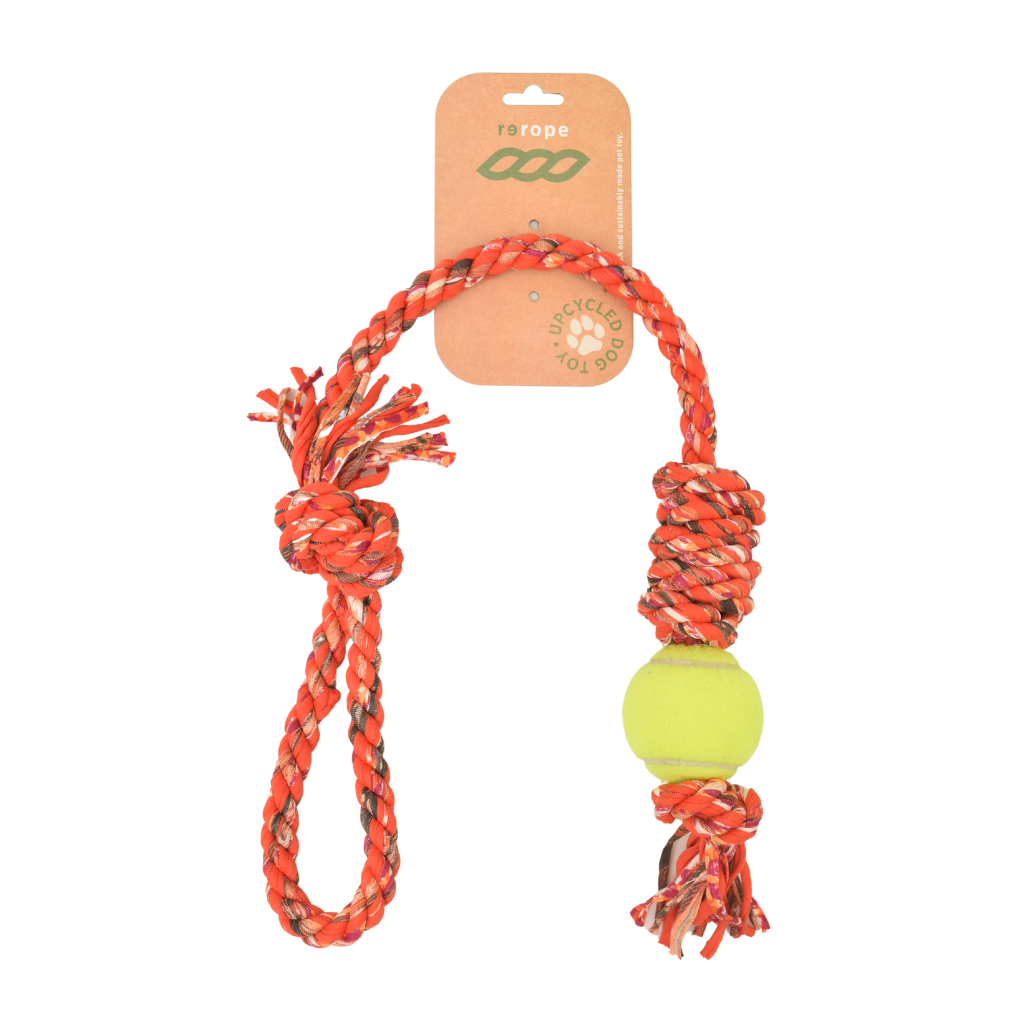 Looper Barrel with Tennis Ball Upcycled Rope Dog Toy