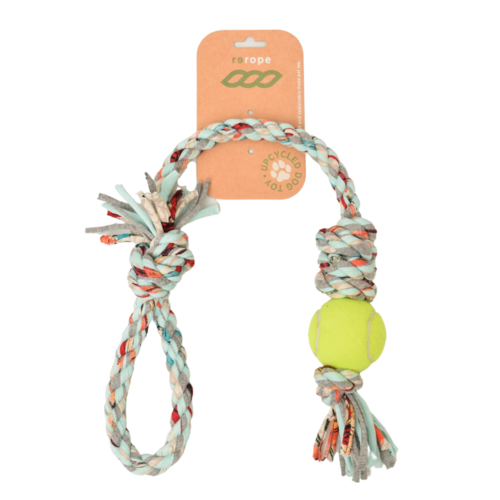 Looper Barrel with Tennis Ball Upcycled Rope Dog Toy