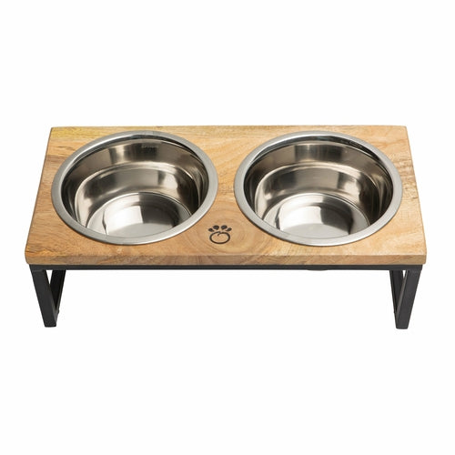 Elevated Wood & Metal Double Dog Feeder