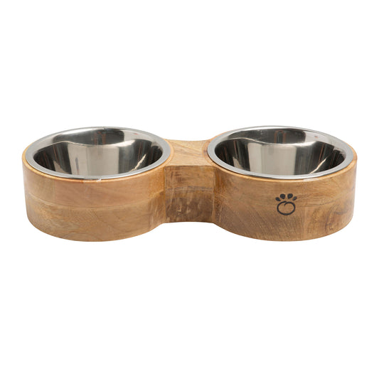 Wood & Metal Dog Feeder Double Diner