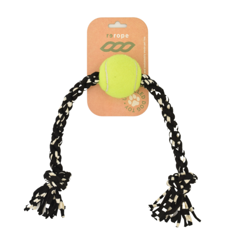 Medium Knotty with Tennis Ball Upcycled Fabric Rope Dog Toy