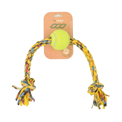 Medium Knotty with Tennis Ball Upcycled Fabric Rope Dog Toy