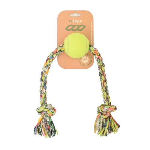 Medium Knotty with Tennis Ball Upcycled Fabric Rope Dog Toy