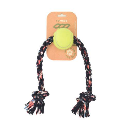 Medium Knotty with Tennis Ball Upcycled Fabric Rope Dog Toy