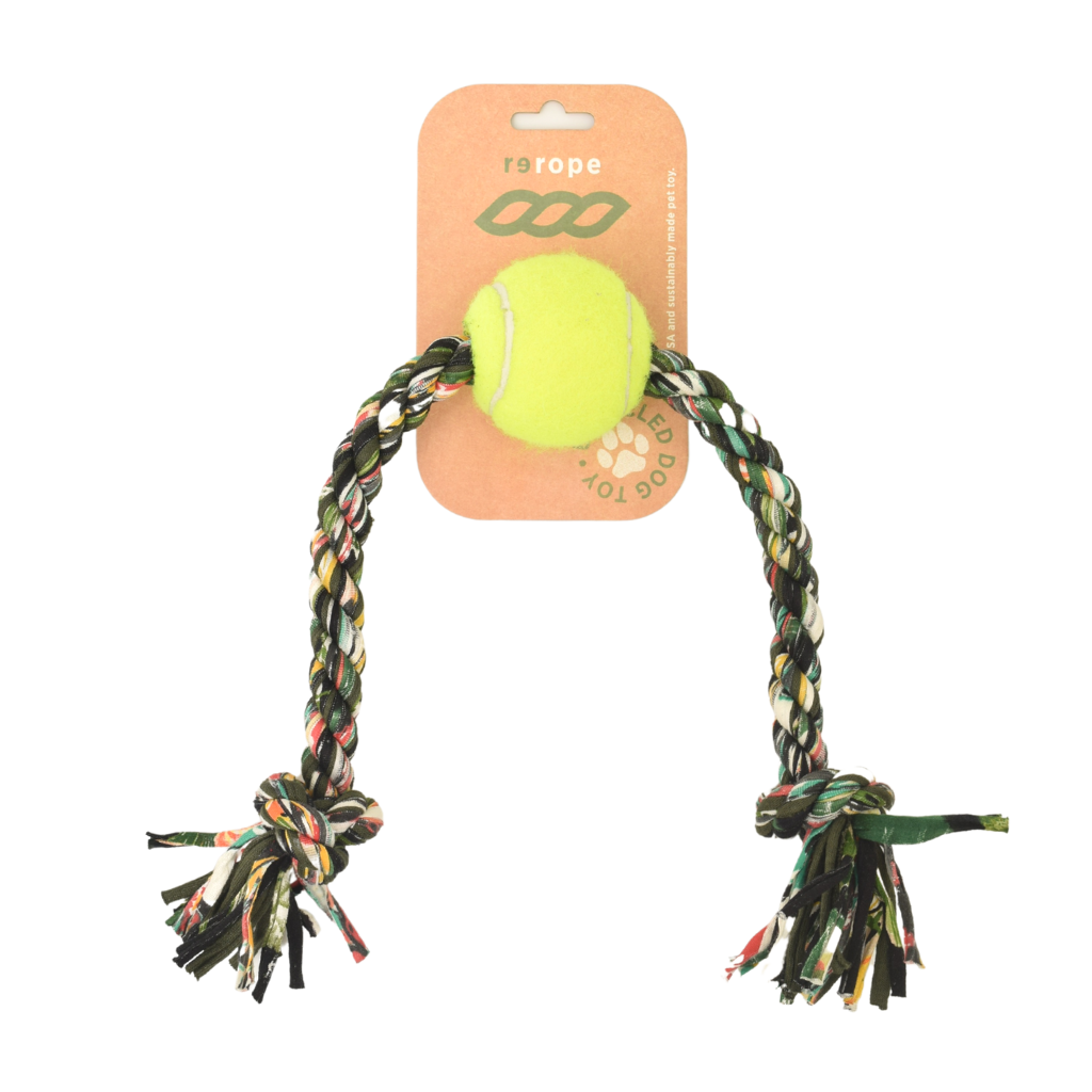 Medium Knotty with Tennis Ball Upcycled Fabric Rope Dog Toy