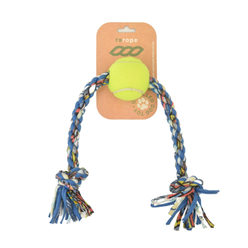 Medium Knotty with Tennis Ball Upcycled Fabric Rope Dog Toy