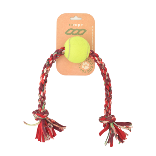 Medium Knotty with Tennis Ball Upcycled Fabric Rope Dog Toy