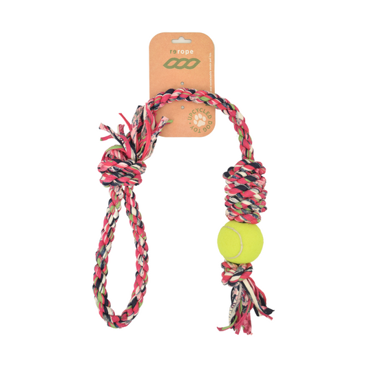 Looper Barrel with Tennis Ball Upcycled Rope Dog Toy