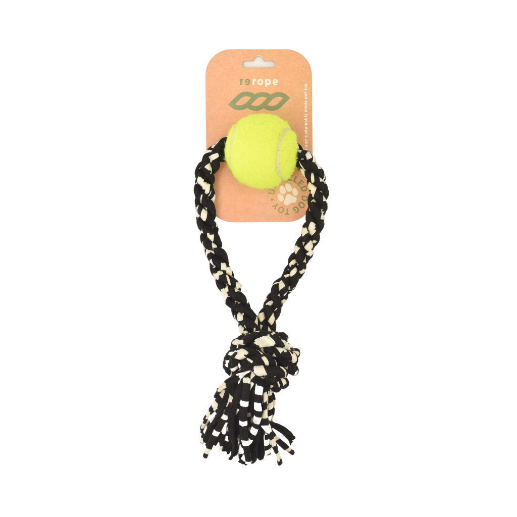 Small Looper with Tennis Ball Upcycled Fabric Rope Dog Toy