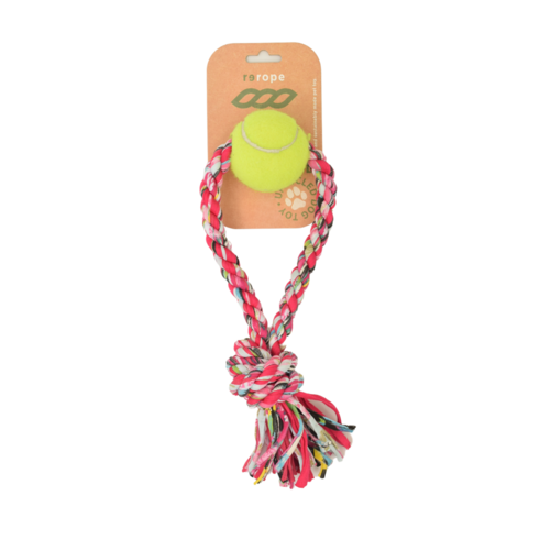 Small Looper with Tennis Ball Upcycled Fabric Rope Dog Toy