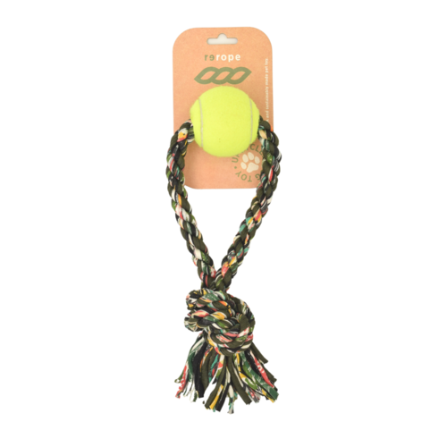 Small Looper with Tennis Ball Upcycled Fabric Rope Dog Toy