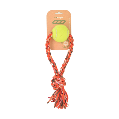 Small Looper with Tennis Ball Upcycled Fabric Rope Dog Toy