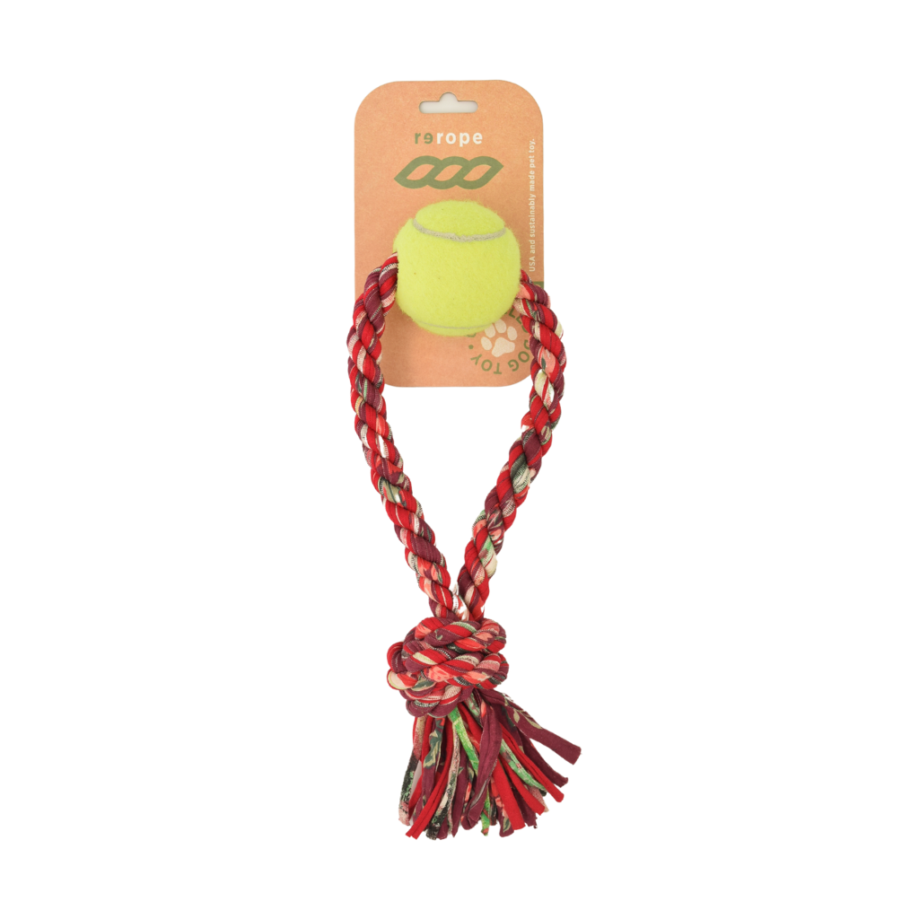 Small Looper with Tennis Ball Upcycled Fabric Rope Dog Toy