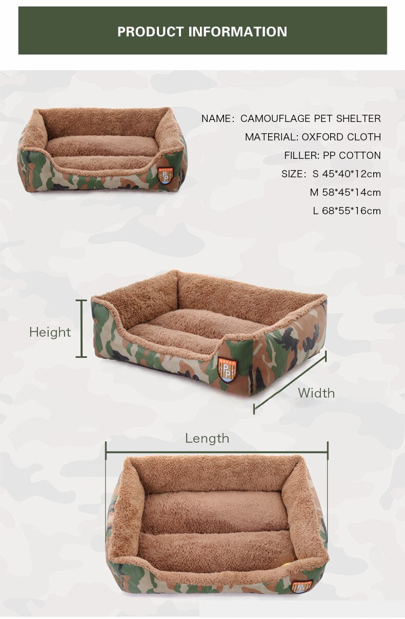 Dog Bed Military Style Camouflage Washable House Warm Mat